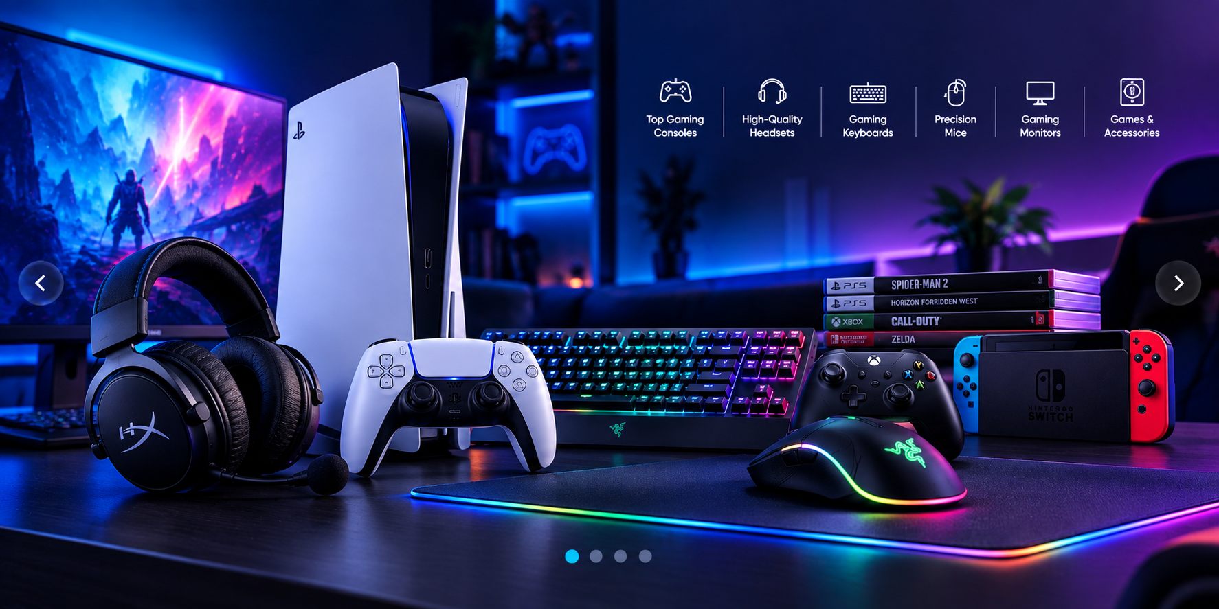 Gaming consoles, controllers, headset and accessories